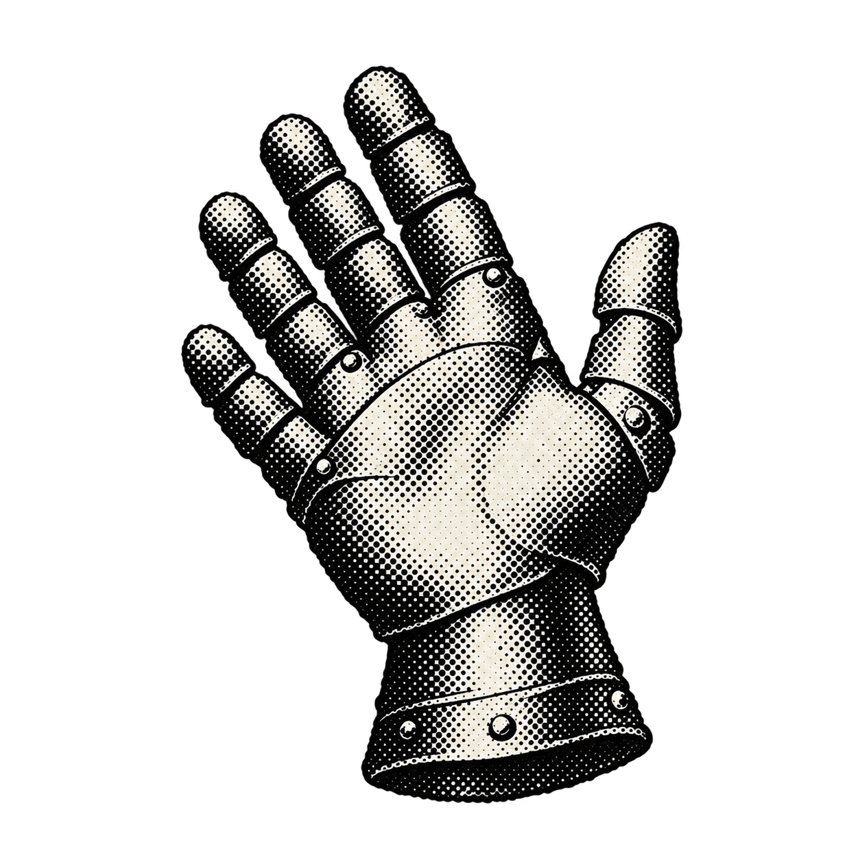 A black and ivory halftone armored gauntlet